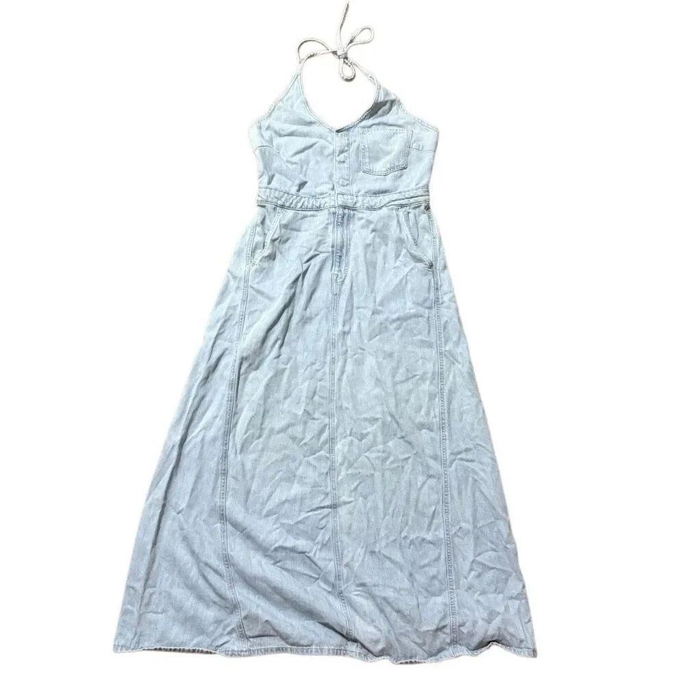 Universal thread blue denim halter maxi dress size 10